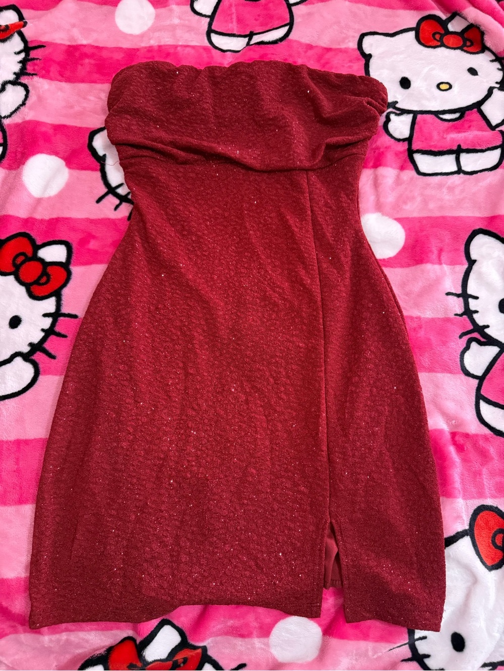 Windsor Strapless Sparkle Bodycon Dress in Burgundy Red